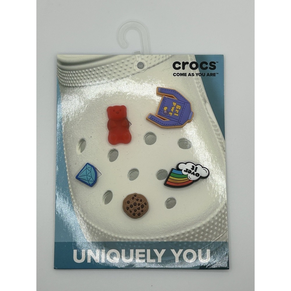 New Crocs Jibbitz Charms 5-Pack Get Over It Small Girl Power Cookie Rainbow